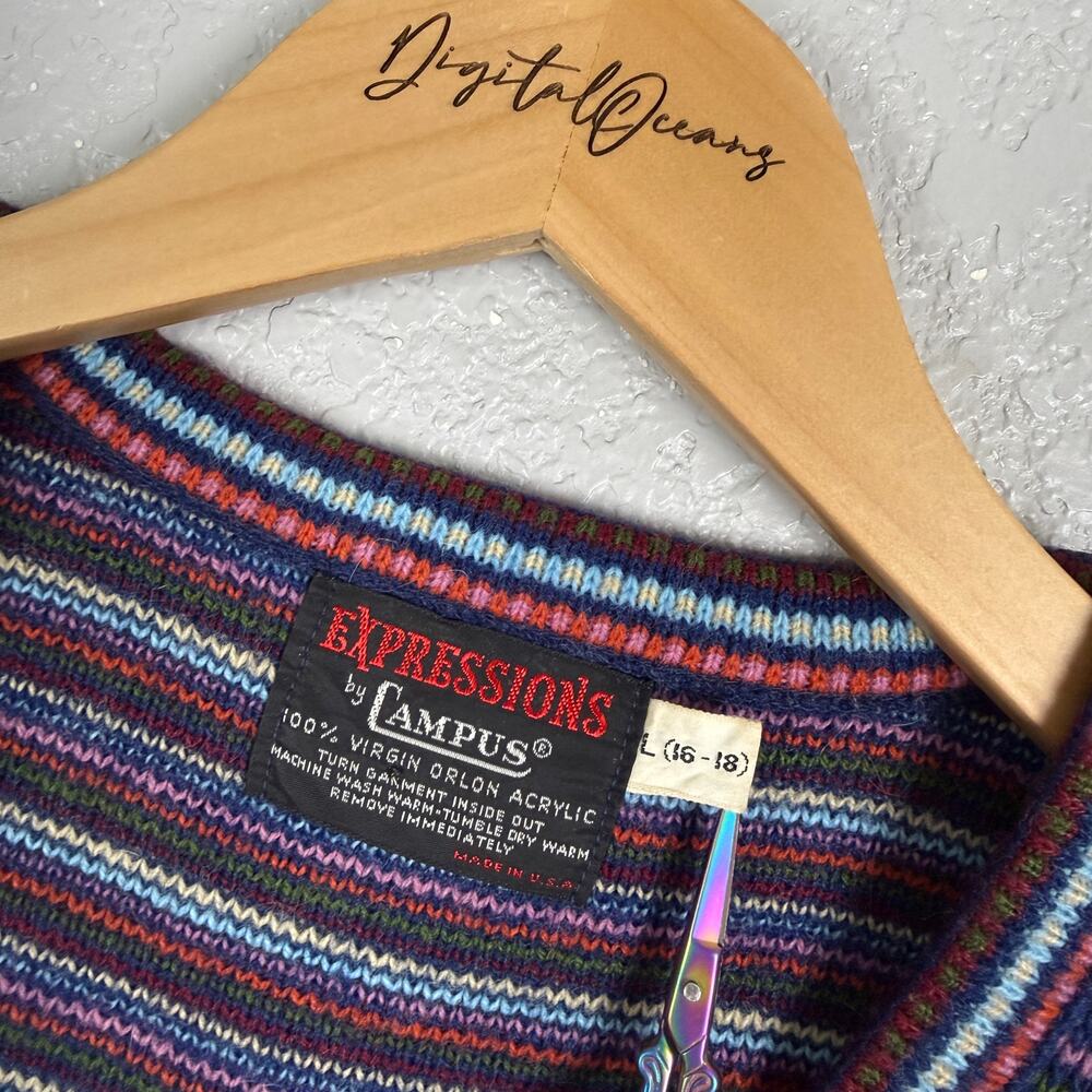 Vintage Mushroom Fair Isle Blue Knit Sweater Vest 70s 80s Eclectic Grandpa Blue - Picture 6 of 8